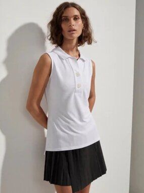 VARLEY Caine Sleeveless Polo Jersey Top In White XL